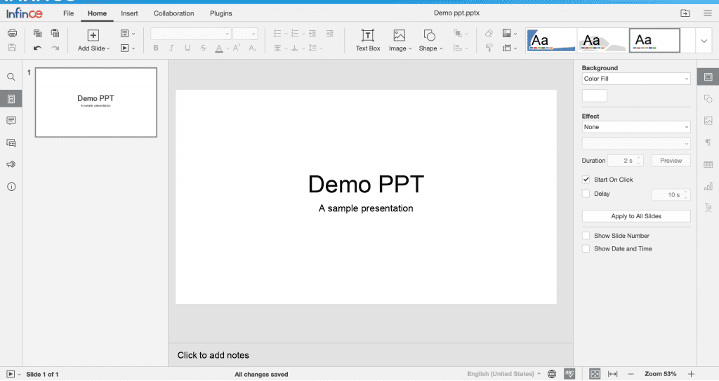 Editing a presentation in InfinCE