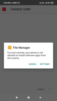 Prompt to allow installation of INFINCE App.