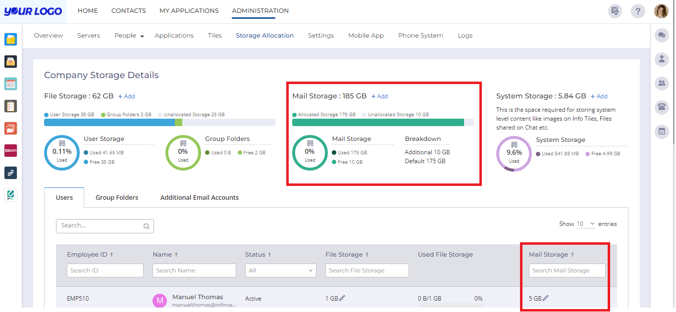 Manage Mail Storage Infince