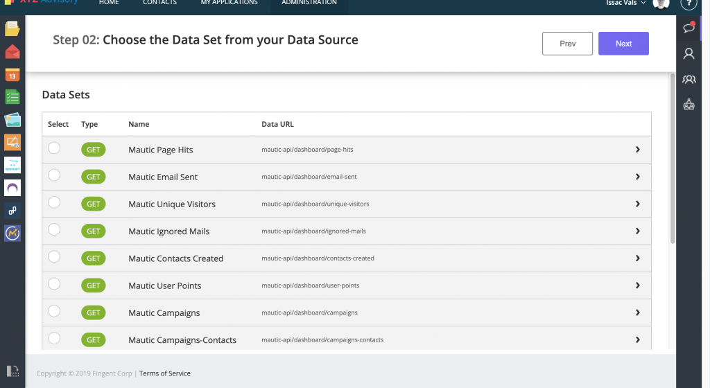 Stepe 02 lists all the data sets available in chosen source