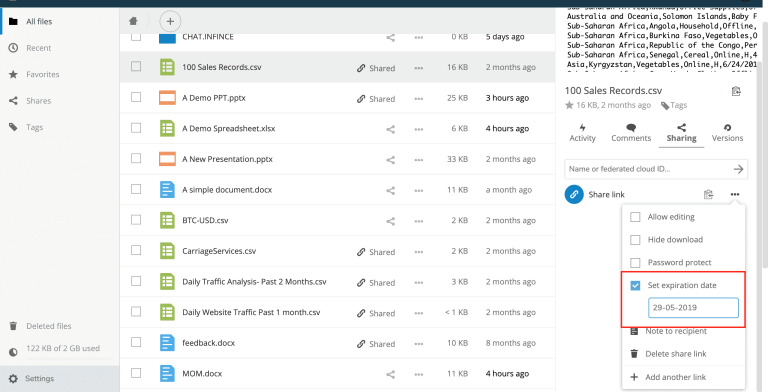 Set Expiration Date for Share
